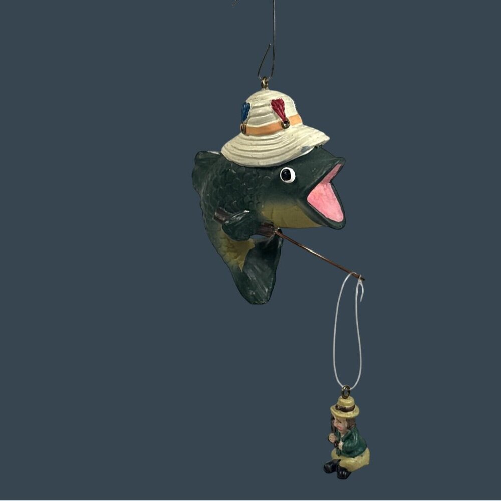 Fisherman On A Hook Polyresin Ornament With Box Christmas Ornament - Picture 2 of 3